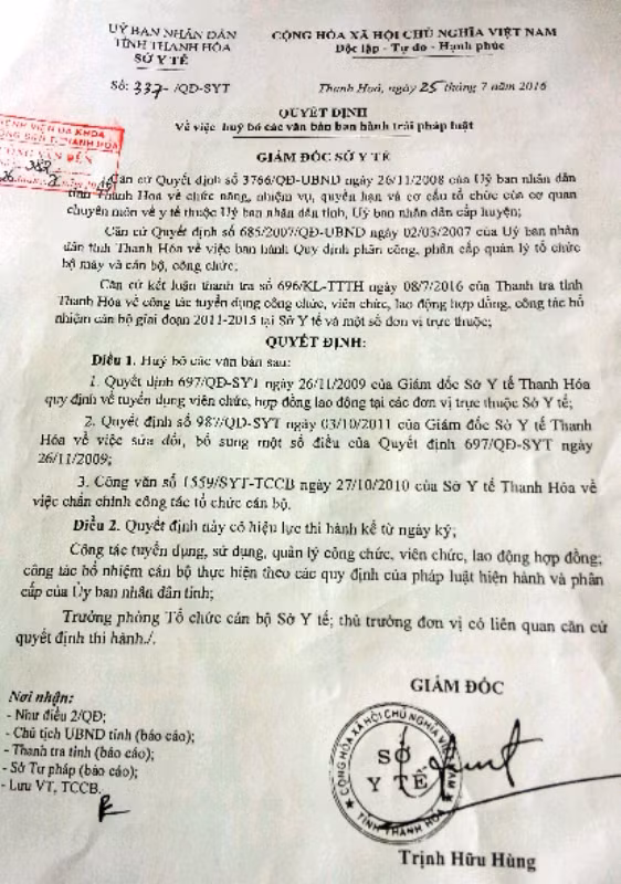 Quyết định hủy bỏ các văn bản trái pháp luật (Ảnh TH)