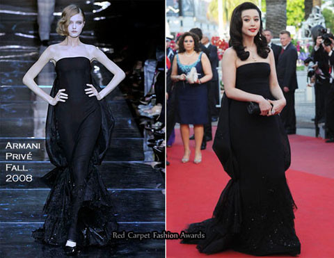Bộ váy cô mặc là thiết kế trong bộ sưu tập mùa thu năm 2008 của hãng Armani Privé.