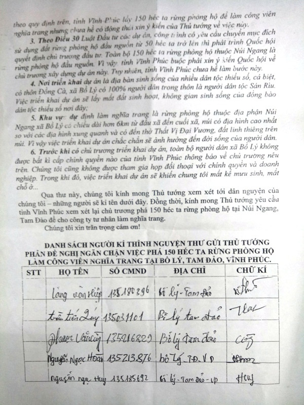 Tâm thư của những người dân gắn bó với đất rừng thuộc xã Bồ Lý, huyện Tam Đảo, tỉnh Vĩnh Phúc gửi đến Thủ tướng Chính phủ (ảnh HC) Tâm thư của những người dân gắn bó với đất rừng thuộc xã Bồ Lý, huyện Tam Đảo, tỉnh Vĩnh Phúc gửi đến Thủ tướng Chính phủ (ảnh HC)