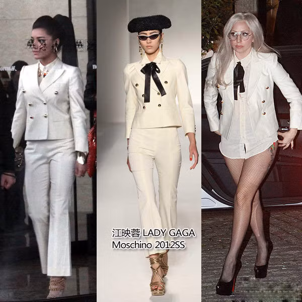 Cô nàng "quái gở" Lady Gaga diện áo không diện quần mang lại cho thiết kế của Moschino một phong cách mới rất "độc đáo".