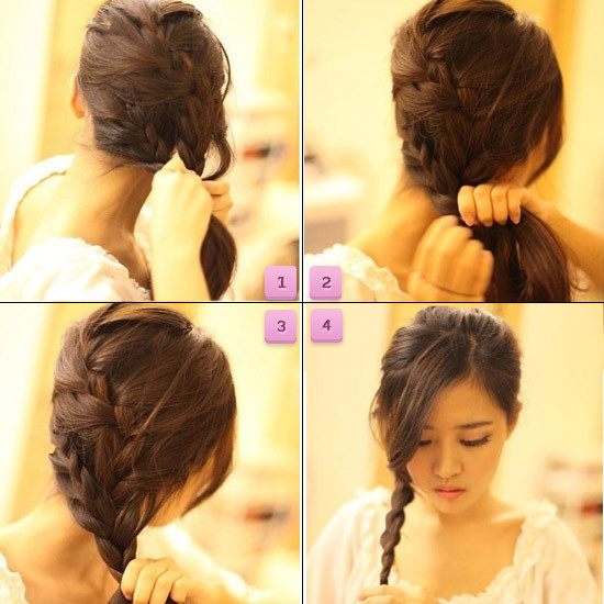 Chú ý, sau khi tết hết phần chân tóc của phần tóc dưới thì gộp với phần tết tóc phía trên để tết chung thành một. Chú ý, sau khi tết hết phần chân tóc của phần tóc dưới thì gộp với phần tết tóc phía trên để tết chung thành một.