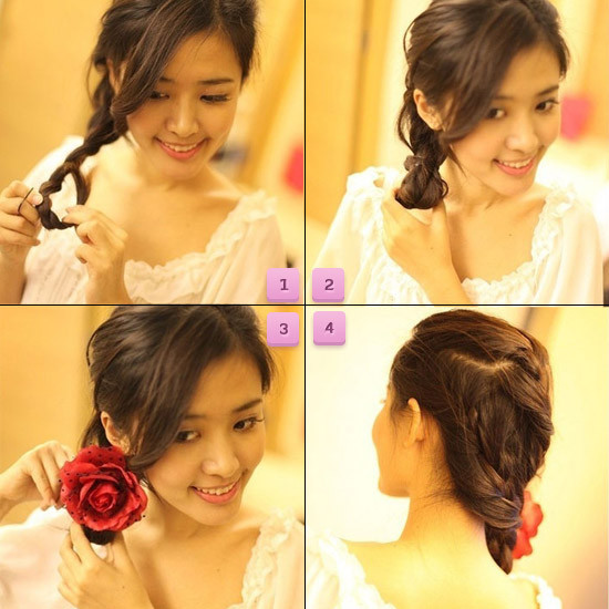 Hoàn thành, bạn có thể để tự nhiên hoặc cuốn tròn phần đuôi của tết tóc, cài thêm nơ xinh vào. Hoàn thành, bạn có thể để tự nhiên hoặc cuốn tròn phần đuôi của tết tóc, cài thêm nơ xinh vào.