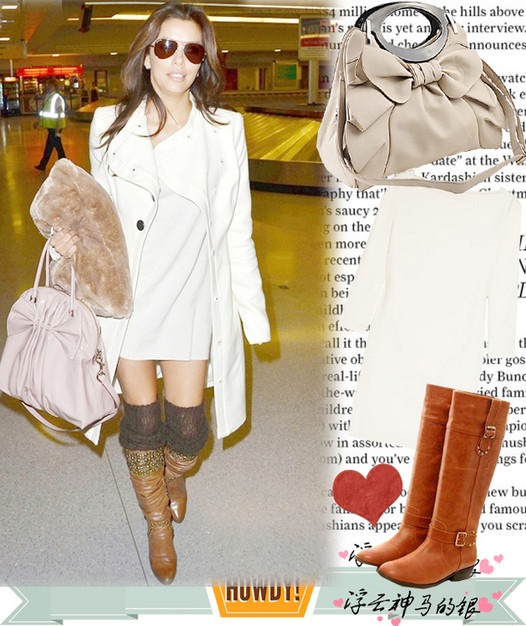 Eva Longoria luôn sành điệu với áo khoác dài, bốt cao.