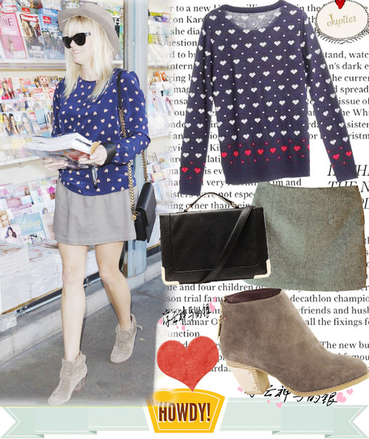 Reese Witherspoon sành điệu với áo len và váy ngắn cùng đôi giày thời trang.