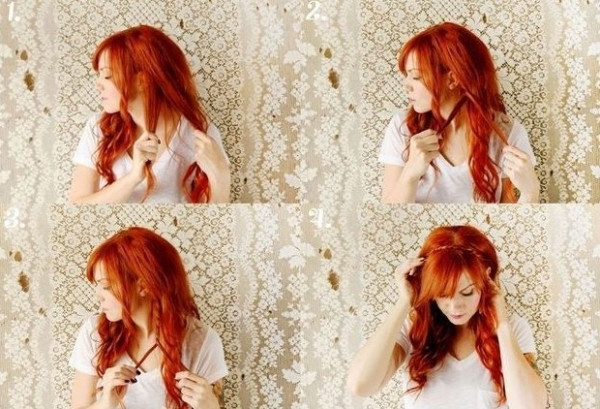 Kiểu 2: Từ một bên mang tai lấy một ít tóc sau đó tết gọn hoặc xoắn chúng lại với nhau.