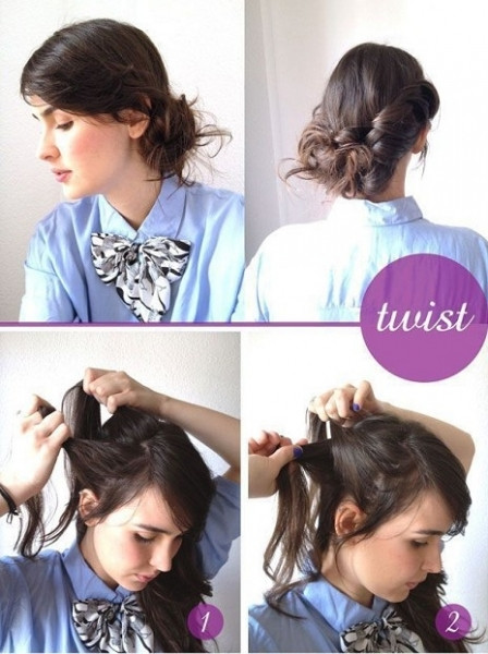 Kiểu 5: từ một bên tai lấy hai phần tóc xoắn lại với nhau.