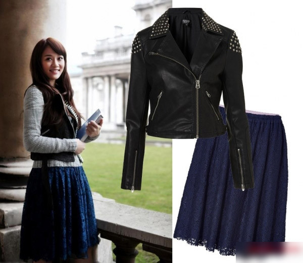 Trẻ trung, hiện đại với váy dài đi cùng áo khoác da.