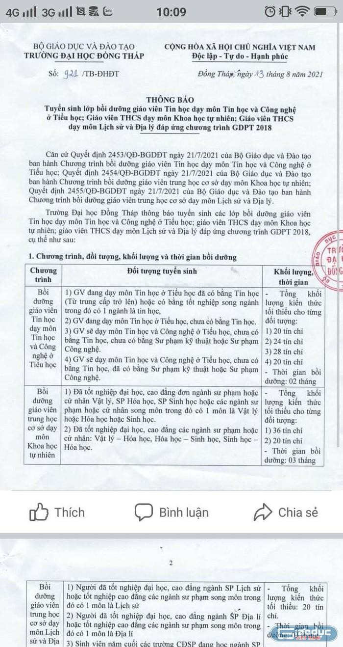 Thông báo chiêu sinh học chứng chỉ tích hợp của Trường Đại học Đồng Tháp. Thông báo chiêu sinh học chứng chỉ tích hợp của Trường Đại học Đồng Tháp.