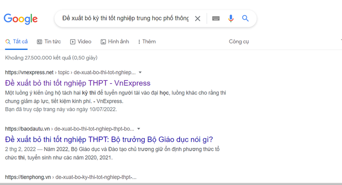 Kết quả tìm kiếm trên Google. Ảnh: Sơn Quang Huyến