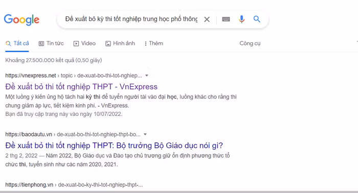 Kết quả tìm kiếm trên Google. Ảnh: Sơn Quang Huyến
