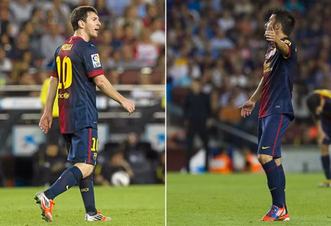 Messi và David Villa cãi nhau ở trên sân.