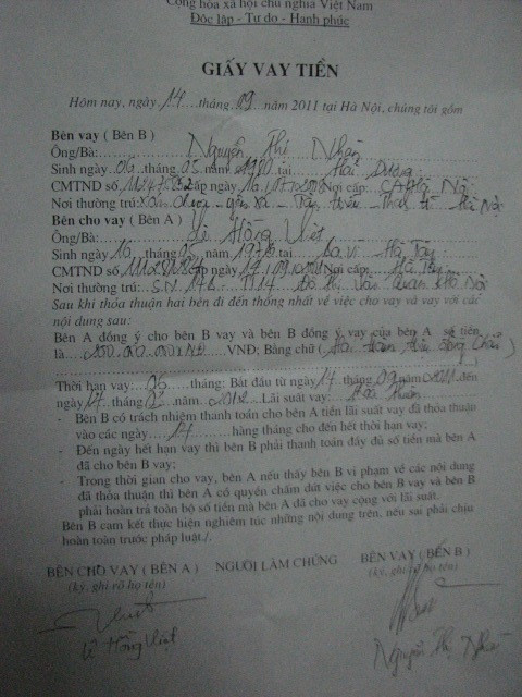 Giấy vay nợ vợ chồng anh Hải ghi nhận Giấy vay nợ vợ chồng anh Hải ghi nhận