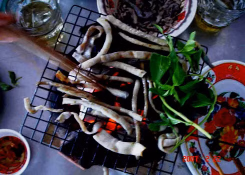 Giun đất, giun biển (sá sùng): Người ta chọn những con giun to bằng ngón tay, càng to càng tốt. Món này thường được các đầu bếp ngâm trong nước muối rồi đưa ra cho khách ăn sống. Khách chỉ cần đưa lên miệng, con giun sẽ tự chui vào giống như món thằn lằn sống. Giun đất, giun biển (sá sùng): Người ta chọn những con giun to bằng ngón tay, càng to càng tốt. Món này thường được các đầu bếp ngâm trong nước muối rồi đưa ra cho khách ăn sống. Khách chỉ cần đưa lên miệng, con giun sẽ tự chui vào giống như món thằn lằn sống.