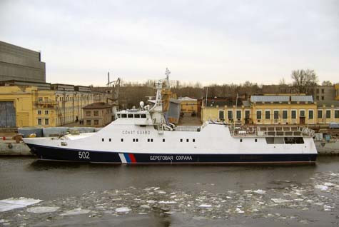 Tuần tra hạm thứ 2 trong Project 22460 Brilliant (số 502) tại nhà máy đóng tàu Almaz.