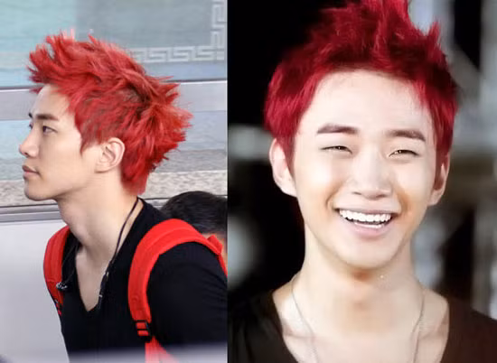 Jun Ho của 2PM đỏ chói lóa với mái tóc lỉa chỉa.