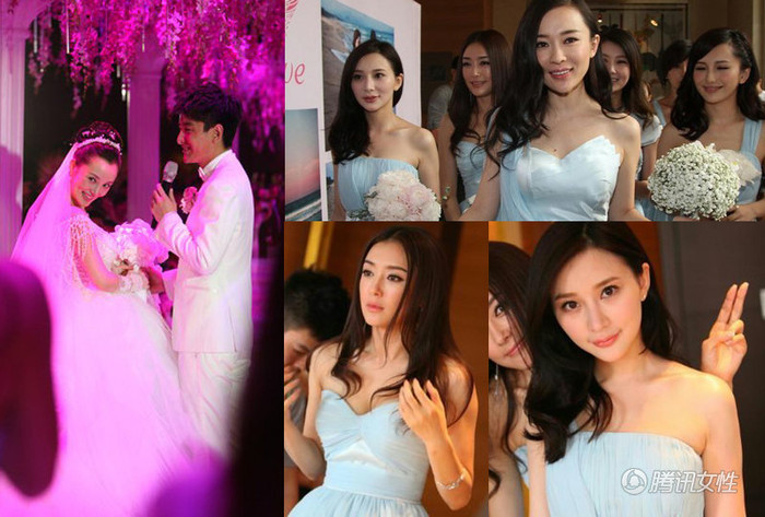 Hôn lễ của cặp đôi "kim đồng ngọc nữ" Lý Tiểu Lộ - Gia Nãi Lượng càng thêm thu hút khi có sự xuất hiện của 3 phù dâu nổi tiếng Hoắc Tư Yến, Hùng Nãi Cẩn, Tần Lam.