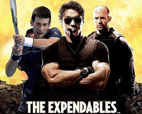 Djokovic (trái) liệu sẽ có những màn đấu súng gay cấn với Jean-Claude Van Damme (giữa) và Jason Statham (phải)? Djokovic (trái) liệu sẽ có những màn đấu súng gay cấn với Jean-Claude Van Damme (giữa) và Jason Statham (phải)?