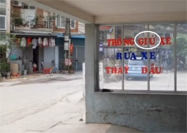 Viết sai thành trông "giử" (giữ) xe.