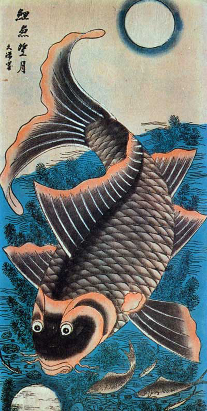 Tranh "Lý Ngư vọng tuyệt" (tức cá chép trong trăng) ý nói người học trò mong mỏi học tập rồi thi đỗ ví như "cá vượt vũ môn" hóa thành rồng Tranh "Lý Ngư vọng tuyệt" (tức cá chép trong trăng) ý nói người học trò mong mỏi học tập rồi thi đỗ ví như "cá vượt vũ môn" hóa thành rồng