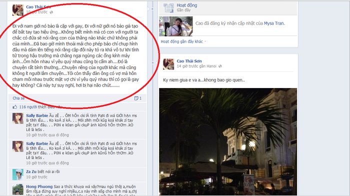 Status được chụp từ facebook cá nhân của Cao Thái Sơn.