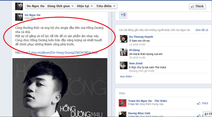 Hà Hồ kêu gọi ủng hộ cho album mới của Hồng Dương trên facebook. Hà Hồ kêu gọi ủng hộ cho album mới của Hồng Dương trên facebook.