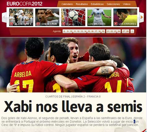 AS: "Xabi đưa Tây Ban Nha vào bán kết" AS: "Xabi đưa Tây Ban Nha vào bán kết"