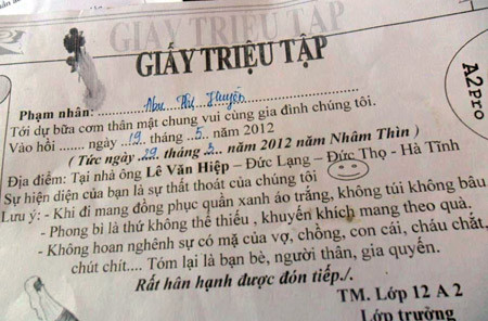 Giấy triệu tập họp lớp. Giấy triệu tập họp lớp.
