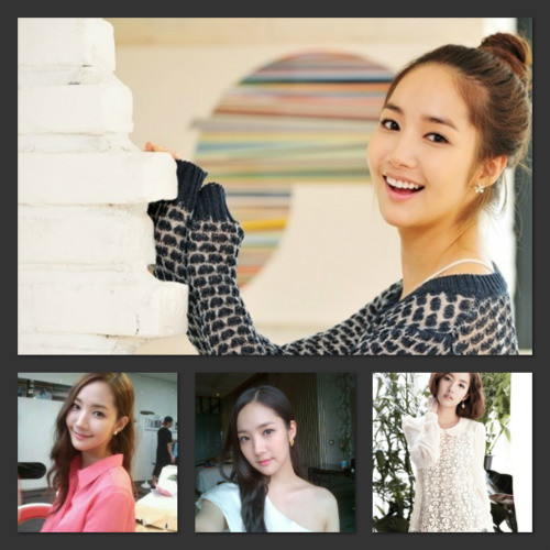 Park Min Young hiện đại với tóc búi cao, tóc dài thả sau lưng hoặc vắt qua một bên vai.