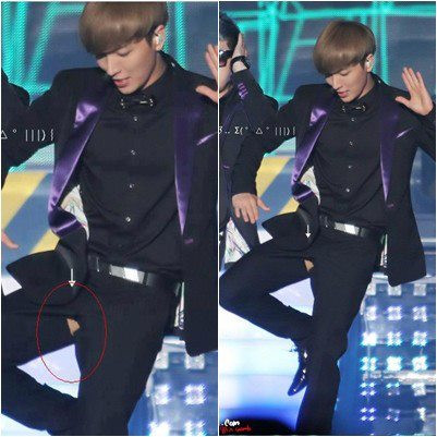 Leeteuk nhảy hăng quá nên không thèm chú ý tới quần đã bị rách.
