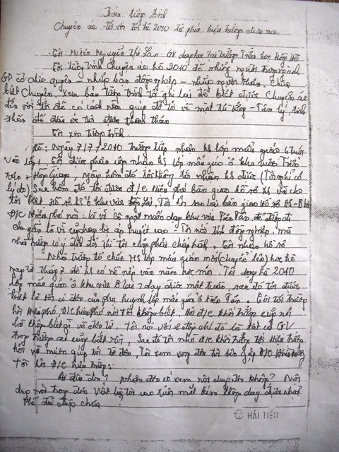 Bản tường trình cô Lan viết về sự việc lá đơn phụ huynh đòi đổi giáo viên chủ nhiệm