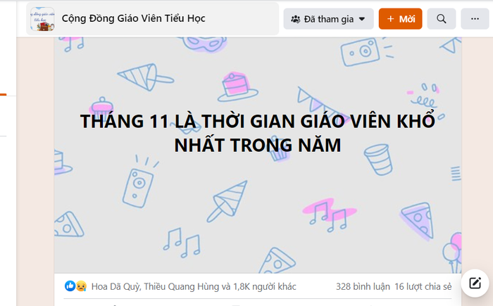 Ảnh chụp màn hình chia sẻ của giáo viên trên mạng xã hội do tác giả cung cấp Ảnh chụp màn hình chia sẻ của giáo viên trên mạng xã hội do tác giả cung cấp