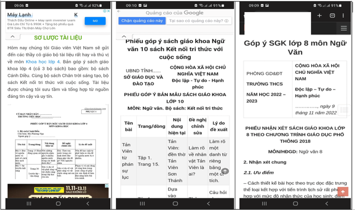 Ảnh chụp màn hình “văn mẫu” góp ý sách giáo khoa mới do tác giả cung cấp Ảnh chụp màn hình “văn mẫu” góp ý sách giáo khoa mới do tác giả cung cấp