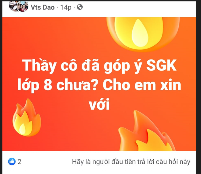 Ảnh chụp màn hình xin bản góp ý sách giáo khoa mới trên mạng xã hội do tác giả cung cấp Ảnh chụp màn hình xin bản góp ý sách giáo khoa mới trên mạng xã hội do tác giả cung cấp