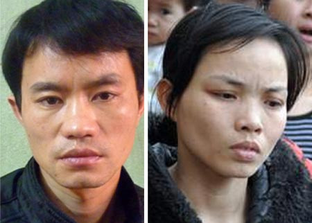 Chị Cù Thị Hạnh (vợ của Lê Văn Phúc) và kẻ sát nhân Lê Văn Phúc.