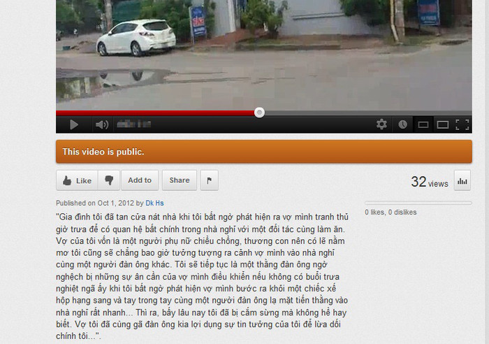 Chủ nhân của đoạn clip ngắn "tâm sự" về lý do thực hiện đoạn clip trên Youtube - Ảnh: Chụp màn hình