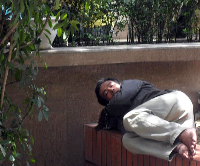 Thậm chí, một số người nằm luôn trên bệ gạch gần gốc cây Thậm chí, một số người nằm luôn trên bệ gạch gần gốc cây