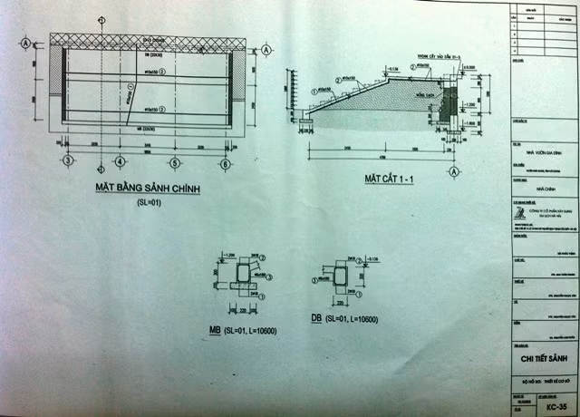 Chi tiết mặt sảnh (góc trên bên trái) và thể hiện mặt cắt