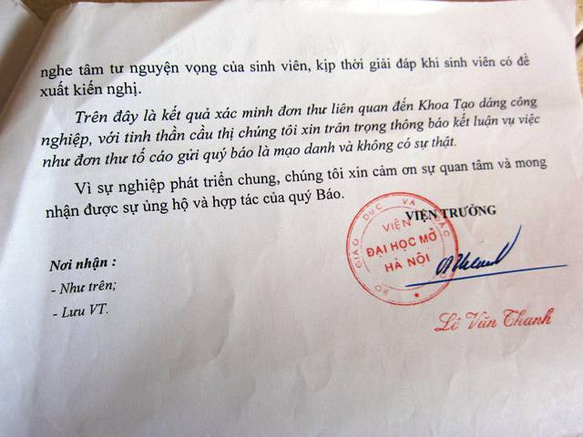 Kết quả thanh tra đơn thư tố cáo tại Khoa tạo dáng Công nghiệp số 357/ĐHM được nhà trường giải trình.