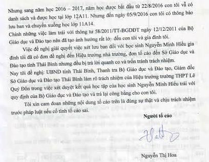 Gia đình bà Nguyễn Thị Hoa cùng một số phụ huynh rất bức xúc trước việc xét duyệt kết quả học tập của trường THPT Lê Qúy Đôn Gia đình bà Nguyễn Thị Hoa cùng một số phụ huynh rất bức xúc trước việc xét duyệt kết quả học tập của trường THPT Lê Qúy Đôn
