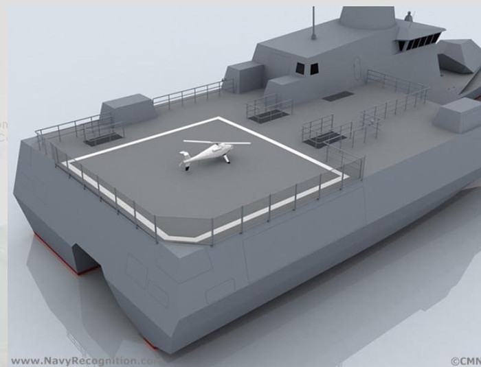 Với kiến trúc bất đôi xứng, Combattante SWAO 53 có sàn đáp rộng rãi cho các máy bay trực thăng và UAV. Với kiến trúc bất đôi xứng, Combattante SWAO 53 có sàn đáp rộng rãi cho các máy bay trực thăng và UAV.