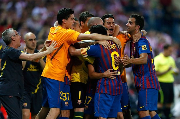 Niềm vui của các cầu thủ Barca. Niềm vui của các cầu thủ Barca.