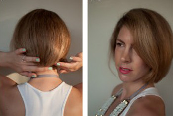 Giấu đuôi tóc vào trong, dùng cặp ghim cố định. Sau đó, kéo nhẹ tóc sang hai bên và chỉnh lại dánh đầu cho tròn, gọn gàng. Giấu đuôi tóc vào trong, dùng cặp ghim cố định. Sau đó, kéo nhẹ tóc sang hai bên và chỉnh lại dánh đầu cho tròn, gọn gàng.