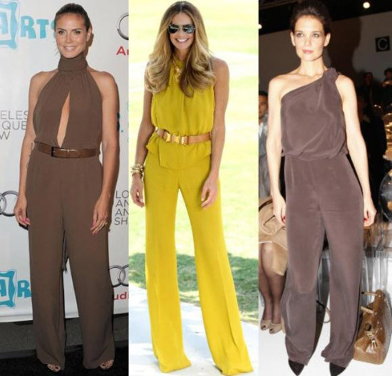 Chất liệu của những bộ jumpsuit có thể kể tới như: chất liệu sang trọng (mịn và rủ như lụa, satin), ít họa tiết, và hầu hết jumpsuit đều dài đến gót chân để thêm phần lịch sự. Xem thêm: Thời trang sao Hollywood/Thời trang sao Hàn/Thời trang sao Hoa ngữ/Thời trang sao Việt Chất liệu của những bộ jumpsuit có thể kể tới như: chất liệu sang trọng (mịn và rủ như lụa, satin), ít họa tiết, và hầu hết jumpsuit đều dài đến gót chân để thêm phần lịch sự. Xem thêm: Thời trang sao Hollywood/Thời trang sao Hàn/Thời trang sao Hoa ngữ/Thời trang sao Việt