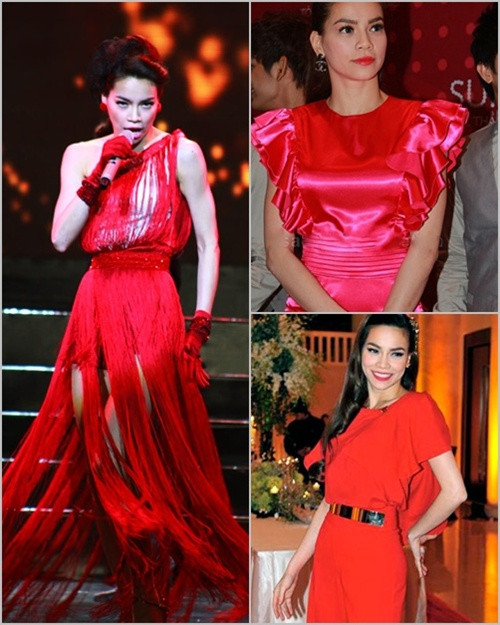 Hồ Ngọc Hà là mỹ nhân cực kết gam màu này. Từ những trang phục diễn đến những trang phục hằng ngày, chị ý cũng thường xuyên sử dụng màu đỏ rất nổi bật. Hồ Ngọc Hà là mỹ nhân cực kết gam màu này. Từ những trang phục diễn đến những trang phục hằng ngày, chị ý cũng thường xuyên sử dụng màu đỏ rất nổi bật.