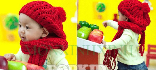 Bộ mũ khăn len móc nhẹ nhàng dành cho bé gái Bộ mũ khăn len móc nhẹ nhàng dành cho bé gái