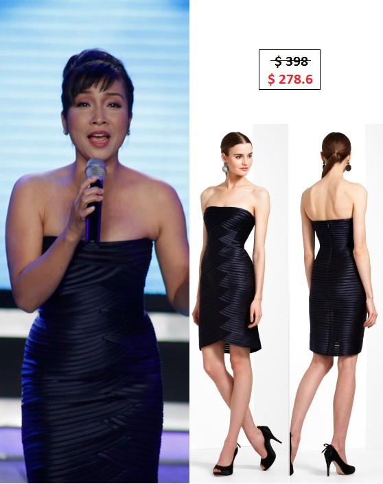 Bộ đầm đen hiệu BCBGMAXAZRI giúp ca sĩ Mỹ Linh tạo được vẻ thon gọn.