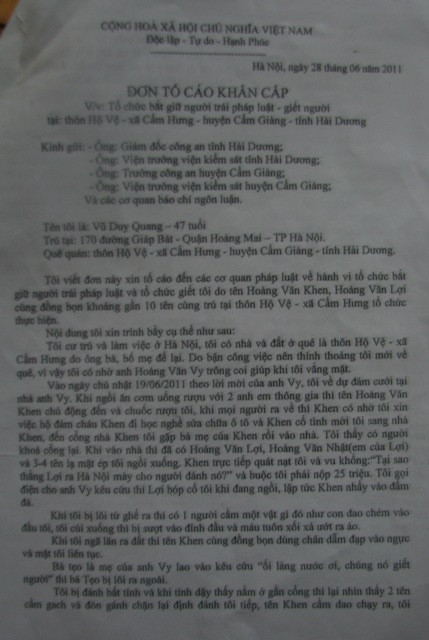 Đơn tố cáo khẩn cấp của ông Vũ Duy Quang gửi đến Báo điện tử Giáo dục Việt Nam