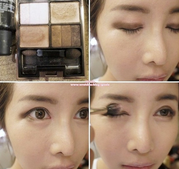 Sau đó lại dùng phấn màu nâu đậm để đánh lên phần mí mắt trong phía trên và phần đuôi mí mắt dưới.. Xem thêm: Cận cảnh: Sao Hàn "thăng hạng nhan sắc" nhờ trang điểm và phẫu thuật Sau đó lại dùng phấn màu nâu đậm để đánh lên phần mí mắt trong phía trên và phần đuôi mí mắt dưới.. Xem thêm: Cận cảnh: Sao Hàn "thăng hạng nhan sắc" nhờ trang điểm và phẫu thuật