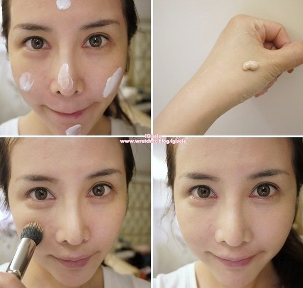 Trước hết thoa một lớp phấn nền làm mịn da trên mặt, đặc biệt chú trọng vào những nơi trọng điểm như trên trán, mũi, hai bên má và dưới cằm, để từ đó phân bố lượng kem cho phù hợp. Sau đó dùng kem che khuyết điểm để đánh vào dưới quầng mắt. Xem thêm: Cận cảnh: Sao Hàn "thăng hạng nhan sắc" nhờ trang điểm và phẫu thuật Trước hết thoa một lớp phấn nền làm mịn da trên mặt, đặc biệt chú trọng vào những nơi trọng điểm như trên trán, mũi, hai bên má và dưới cằm, để từ đó phân bố lượng kem cho phù hợp. Sau đó dùng kem che khuyết điểm để đánh vào dưới quầng mắt. Xem thêm: Cận cảnh: Sao Hàn "thăng hạng nhan sắc" nhờ trang điểm và phẫu thuật