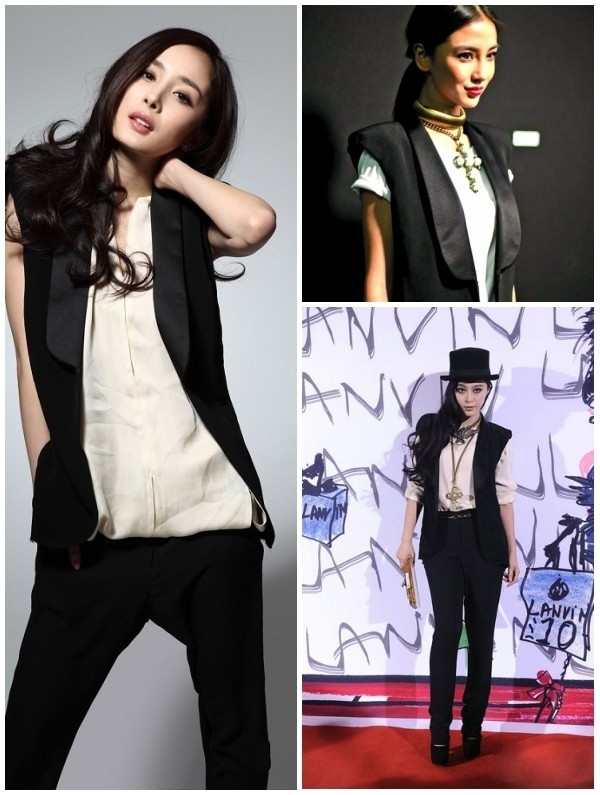 Dương Mịch, Angela Baby, Phạm Băng Băng, cả 3 đều là những người đẹp nổi tiếng với dáng người khá chuẩn cùng lựa chọn một kiểu âu phục cách tân khá đẹp. Xem thêm: Sao Hàn "giơ" bằng chứng: Tôi đẹp hoàn toàn tự nhiên (P2)